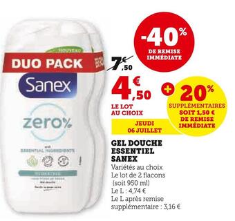Super U Sanex gel douche essentiel offre