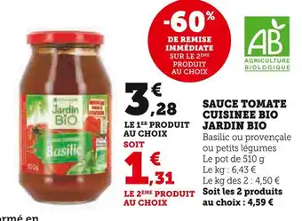 Super U Jardin bio sauce tomate cuisinee bio offre