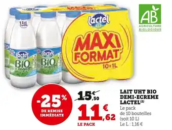 Super U Lactel lait uht bio demi-ecreme offre