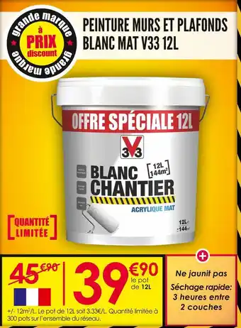 Décor Discount V33 peinture murs et plafonds blanc mat 12l offre