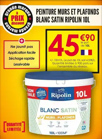Décor Discount Peinture murs et plafonds blanc satin 10l offre
