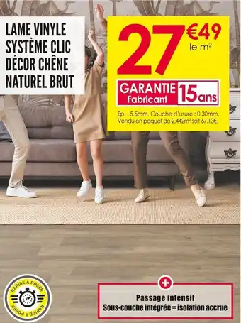 Décor Discount Lame vinyle système clic décor chêne naturel brut offre
