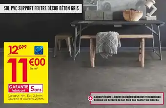 Décor Discount Sol pvc support feutre décor béton gris offre