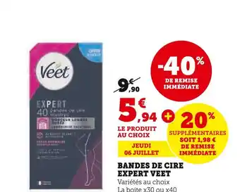 Super U Veet bandes de cire expert offre