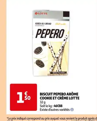 Auchan Supermarché Pepero biscuit arôme cookie et crème lotte offre