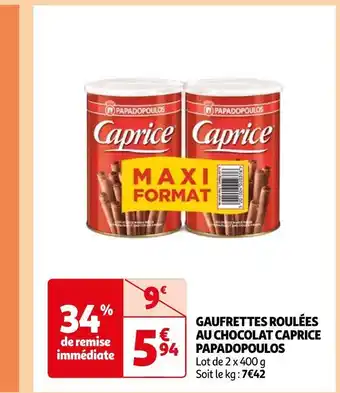 Auchan Supermarché Papadopoulos gaufrettes roulées au chocolat caprice offre