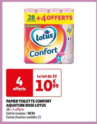 Auchan Supermarché Lotus papier toilette confort aquatube rose offre