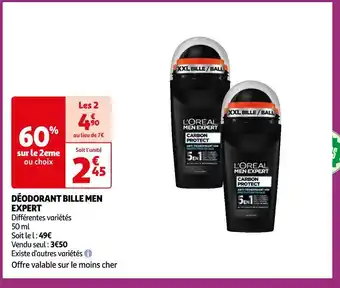Auchan Supermarché L'oréal déodorant bille men expert offre