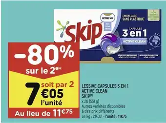 Leader Price Lessive capsules 3en 1 active clean skip offre