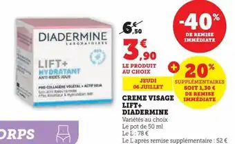 Hyper U Creme visage lift+ diadermine offre
