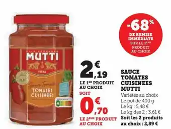 Hyper U Sauce tomates cuisinees mutti offre