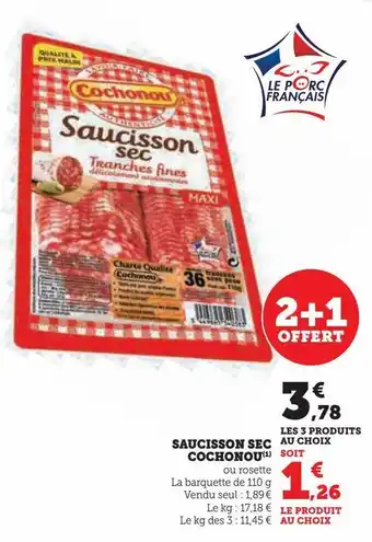 Hyper U Saucisson sec cochonou offre