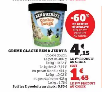 Super U Creme glacee ben & jerry's offre