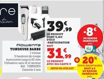 Hyper U Tondeuse barbe offre