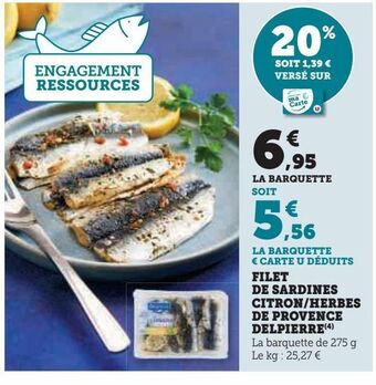 Super U Filet de sardines citron/herbes de provence delpierre offre