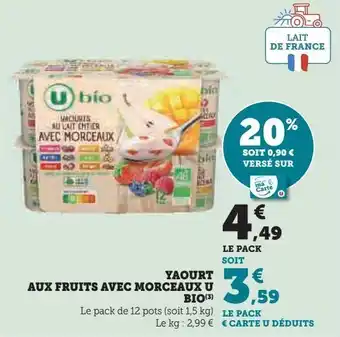 Hyper U Yaourt aux fruits avec morceaux u bio offre