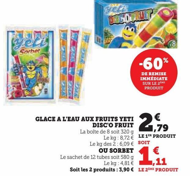 Promo Glace a l'eau aux fruits yeti disc'o fruit chez Hyper U