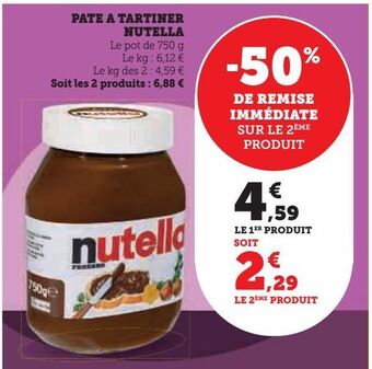 Hyper U Pate a tartiner nutella offre