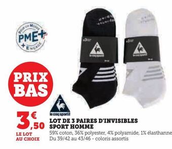 Hyper U Lot de 3 paires d'invisibles sport homme offre