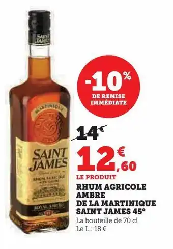 Hyper U Rhum agricole ambre de la martinique saint james 45° offre