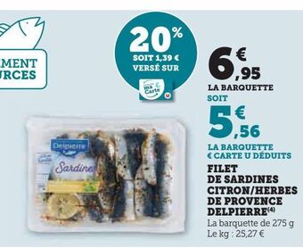 Hyper U Filet de sardines citron/herbes de provence delpierre offre