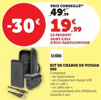 Hyper U Kit de charge de voyage sbs offre