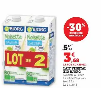 Hyper U Lait vegetal bio bjorg offre
