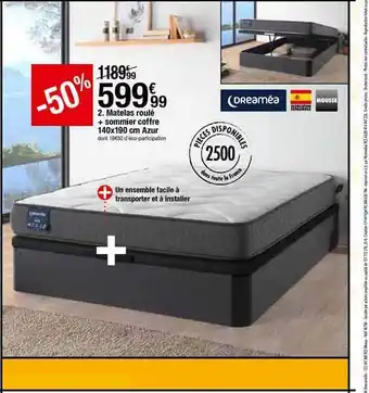BUT Matelas Roulé + Sommier Coffre 140 X 190 Cm Azur Dreaméa offre