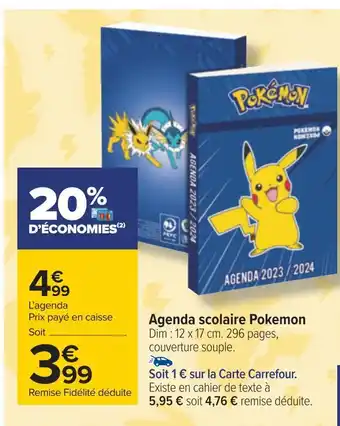 Carrefour Agenda scolaire pokemon offre