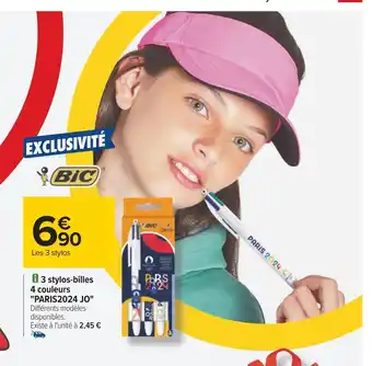 Carrefour Bic 3 stylos-billes 4 couleurs paris2024 jo offre