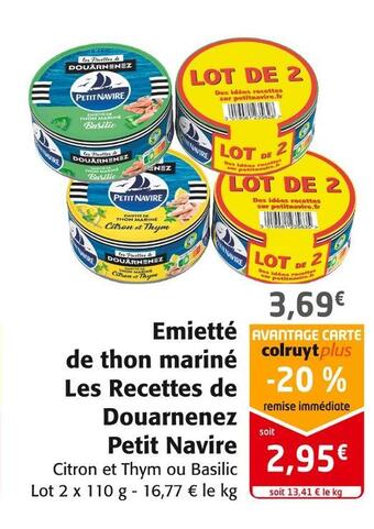 Colruyt Petit navire emietté de thon mariné les recettes de douarnenez offre