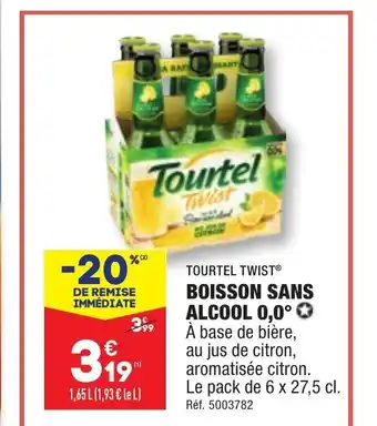 ALDI TOURTEL TWISTⓇ BOISSON SANS ALCOOL 0,0° À base de bière, au jus de citron, offre