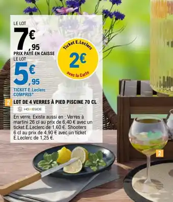 E.Leclerc LOT DE 4 VERRES À PIED PISCINE 70 CL offre