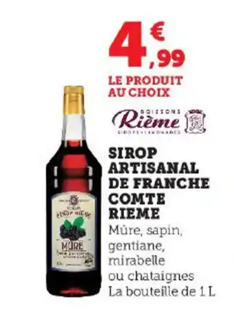 Hyper U SIROP ARTISANAL DE FRANCHE ou chataignes La bouteille de 1 L offre