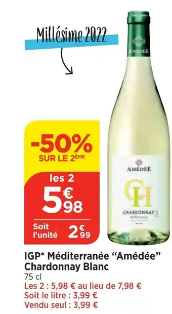 Bi1 IGP Méditerranée "Amédée" Chardonnay Blanc offre