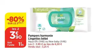 Bi1 Pampers harmonie Lingettes bébé offre