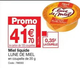 Promocash Miel liquide LUNE DE MIEL en coupelle de 20 g Code: 786593 offre