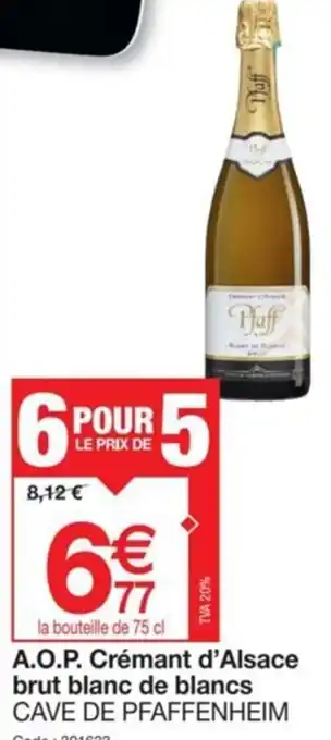Promocash A.O.P. Crémant d'Alsace brut blanc de blancs CAVE DE PFAFFENHEIM Code: 301633 offre