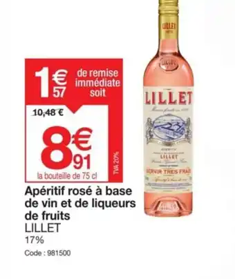 Promocash Apéritif rosé à base de vin et de liqueurs de fruits LILLET 17% Code: 981500 offre