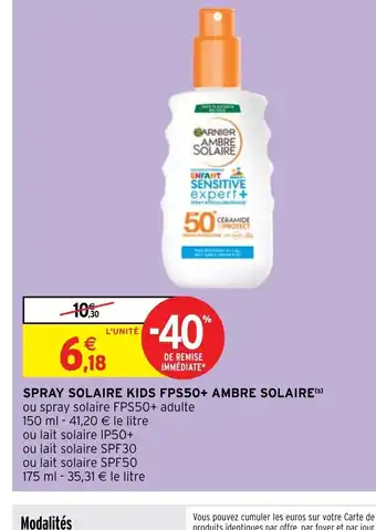 Intermarché SPRAY SOLAIRE KIDS FPS50+ AMBRE SOLAIRE(S) offre