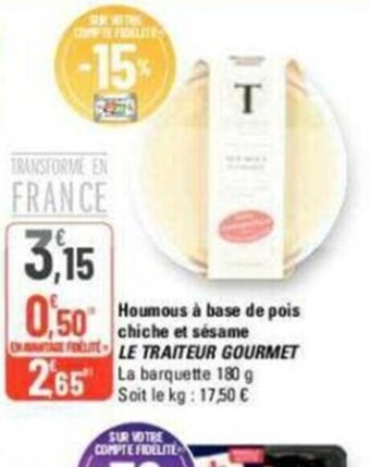 G20 Houmous à base de pois chiche et sésame offre
