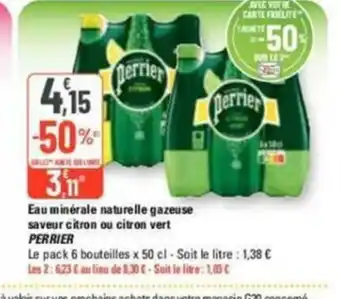 G20 Eau minérale naturelle gazeuse saveur citron ou citron vert PERRIER offre