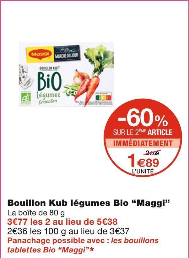 Promo Maggi bouillon kub légumes bio chez Monoprix