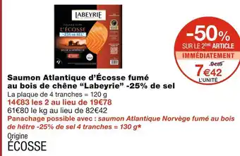 Monoprix Labeyrie saumon atlantique d’écosse fumé au bois de chêne -25% de sel offre