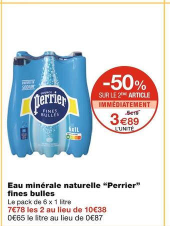 Monoprix Perrier eau minérale naturelle fines bulles offre