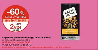 Monoprix Carte noire capsules aluminium lungo offre