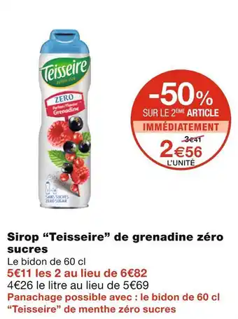 Monoprix Teisseire sirop de grenadine zéro sucres offre