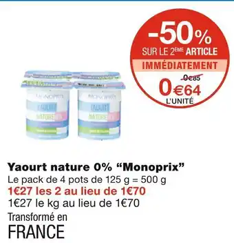 Monoprix Monoprix yaourt nature 0% offre
