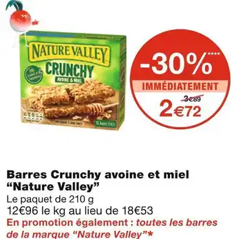 Monoprix Nature valley barres crunchy avoine et miel offre