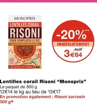 Monoprix Monoprix lentilles corail risoni offre